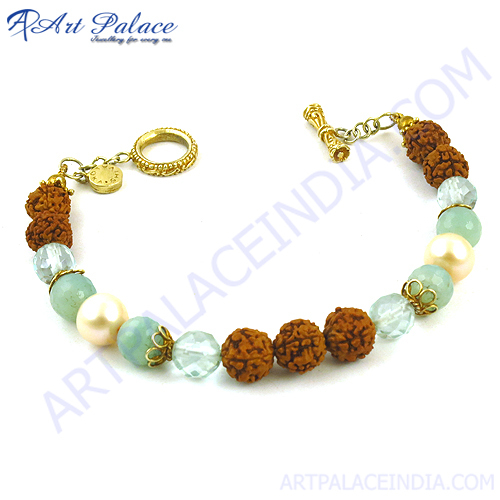 Blue Topaz And Rudrakhsha Beads Bracelet
