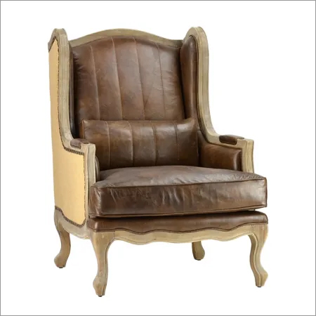 Aged Leather Burlap Arm Chair