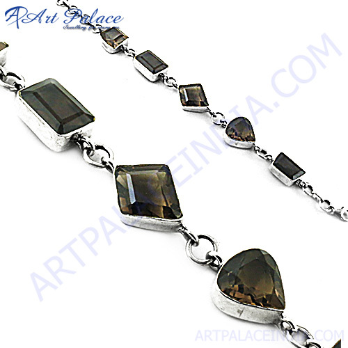 Elegant Fancy Smokey Quartz Silver Bracelet