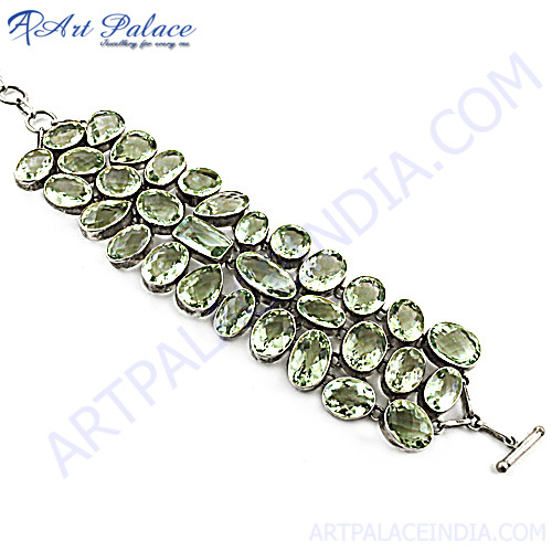HOT Luxury Green Amethyst Silver Bracelet