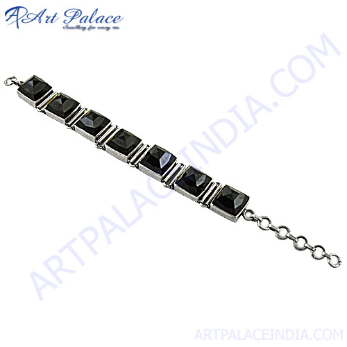 Black Square Garnet Silver Bracelet