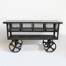 Teak and Iron Trolley Cart