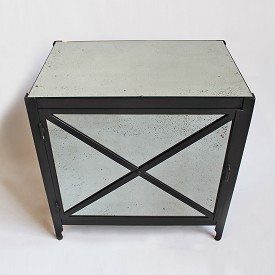 Modern Iron And Mirror Bedside Cabinet
