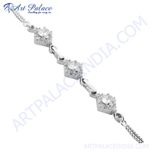 Party Wear Cubic Zirconia Silver Bracelet