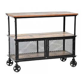 Reclaimed Wood and Iron Mesh Trolley Cart