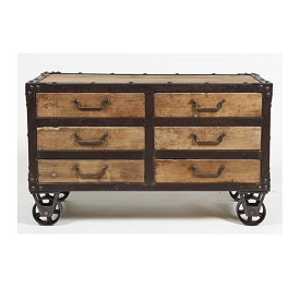Reclaimed Wood and Iron Side Cabinet with Drawers