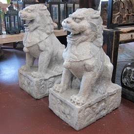 Granite Foo Dog Statues (Pair) circa 1950