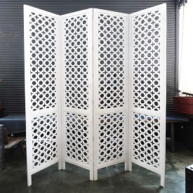 Carved Wood Work White Screen Room Divider