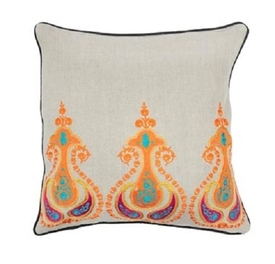 India Embroidered Linen Pillow