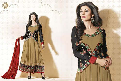 Blooming Brown Embroidered Anarkali Salwar kameez