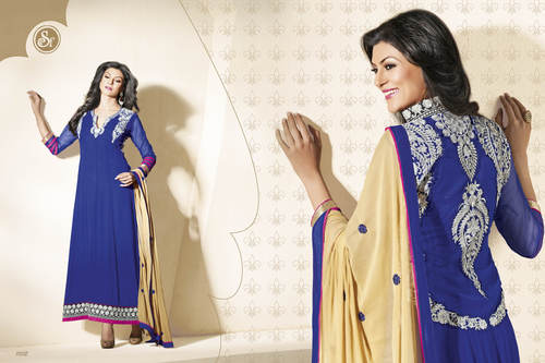 Blue Embroidered Anarkali Salwar suit
