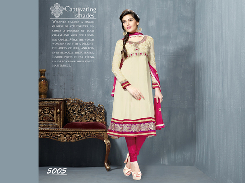 Beige Embroidered Straight Salwar Kameez
