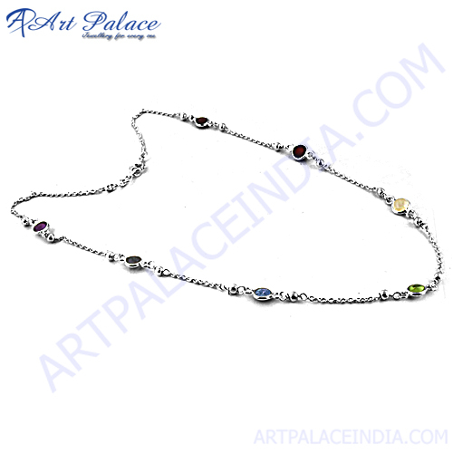 Multi Stone Simplicity Silver Necklace By ART PALACE