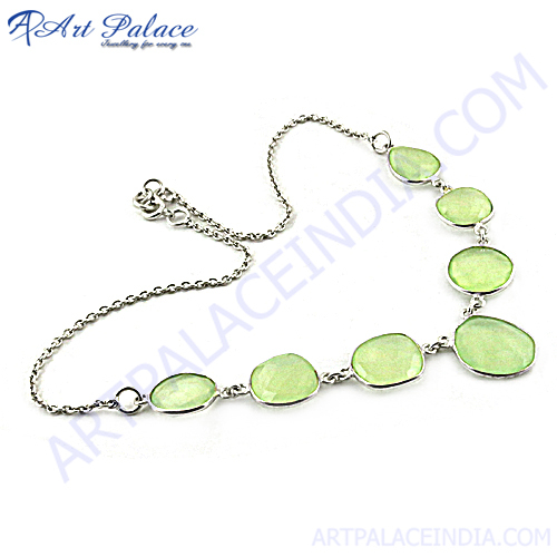 Hot!! Green Chalcedony Silver Necklace By ART PALACE