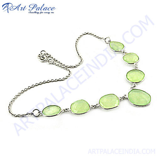 Hot!! Green Chalcedony Silver Necklace