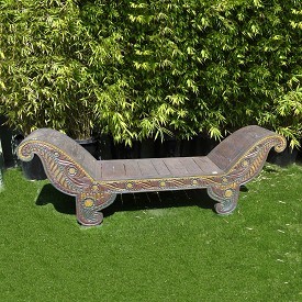 Balinese Carved Sleigh Bench