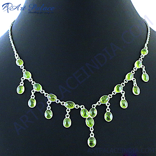 Attractive Green Peridot Silver Necklace	