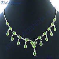 Attractive Green Peridot Silver Necklace	