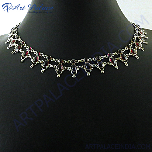 Fabulous Designer Garnet Silver Necklace