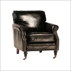 Aged Leather Club Chair with Brass Studs