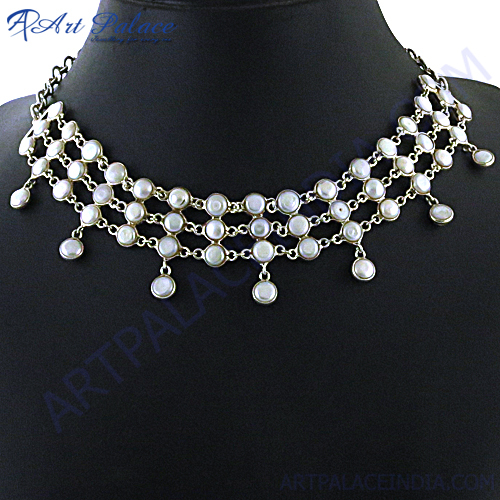 Antique White Pearl Silver Necklace