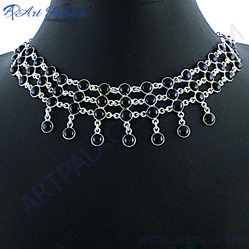 Black onyx Silver Necklace