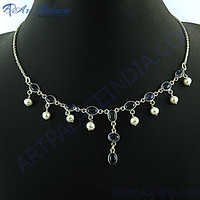 Excellent New Iolite Pearl Silver Necklace - Sterling 925 Silver, Oval Beads | Party Wear, Festival Wear, Wedding Wear