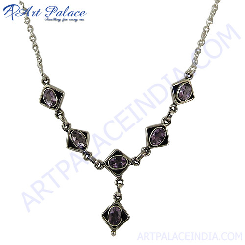 Purple Amethyst Silver Necklace