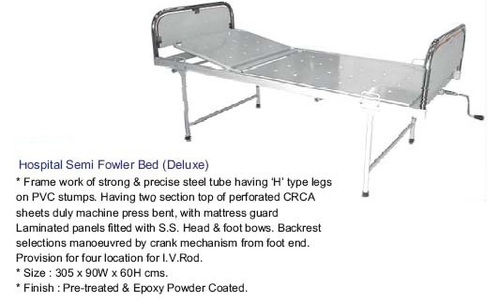 Hospital Bed - Steel, 2000x900 mm, Height Adjustable 500-800 mm | Patient Comfort, Easy Mobility, Side Rails, 250 kg Capacity