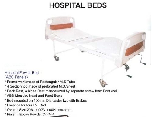 Hospital Bed - Steel Frame, LxWxH Dimensions, Hydraulic Height Adjustment | Manual Backrest, Mobile Base, Durable, Patient Comfort