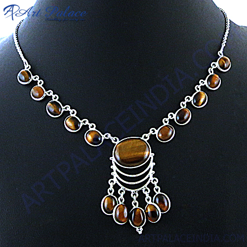 Latest Design Tiger Eye Silver Necklace