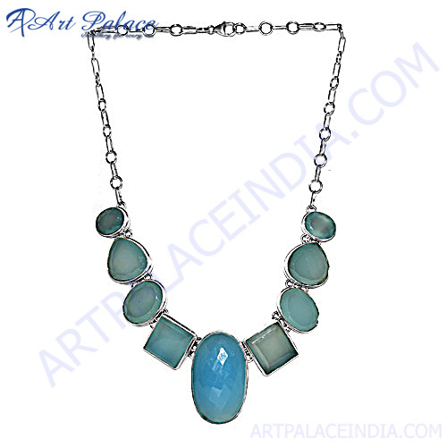 Chalcedony Gemstone Siver Necklace