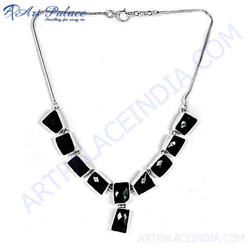 Beautiful Black Onyx Silver Necklace   