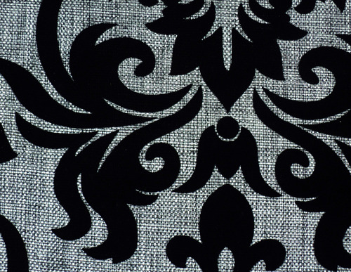PR12 - Linen Blend 140cm, 250gsm, Black | Elegant Damask Pattern, Durable Fabric, Versatile Use