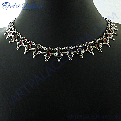 Best Quality Garnet Silver Necklace, Silver Necklace
