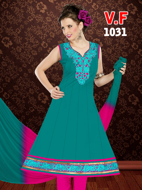 Green And Pink Readymade Fancy Printed Suits