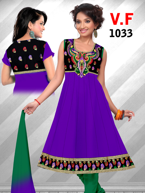 Violet And Black Readymade Print Salwar Kameez