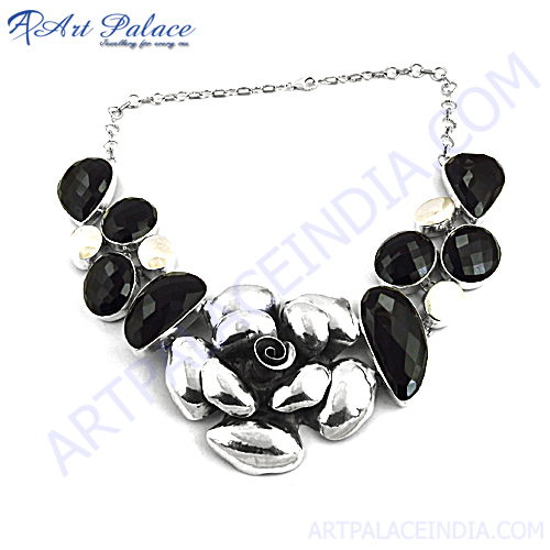 Black Onyx  Silver Necklace 