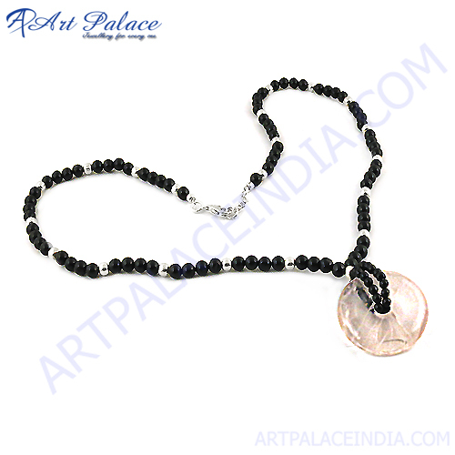 Rocking Style Black Onyx  Rose Quartz Silver Necklace