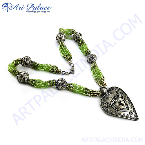 Traditional Peridot Beaded Silver Necklace