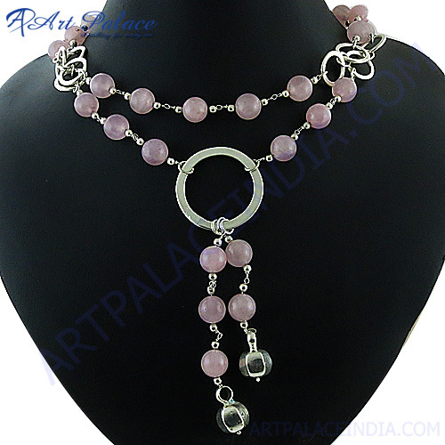 Fashionable Loving Pink Rose Quartz Silver Necklace