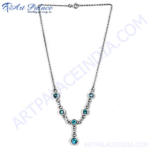 Exclusive Blue Topaz Silver Necklace By ART PALACE