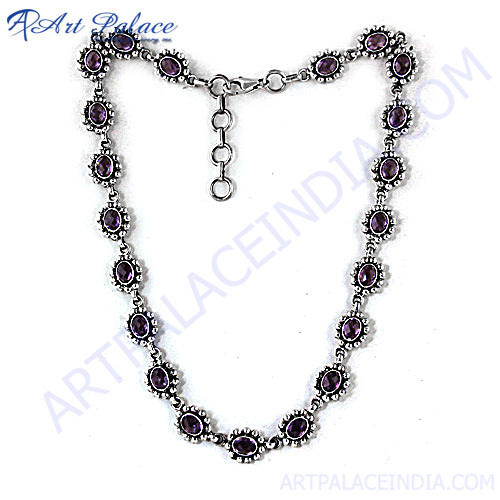 Ethnic African Amethyst Silver Necklace