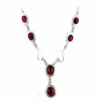 Ethnic Indian Red Rhodolite silver Necklace