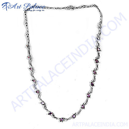 Attrective Amethyst Silver Necklace