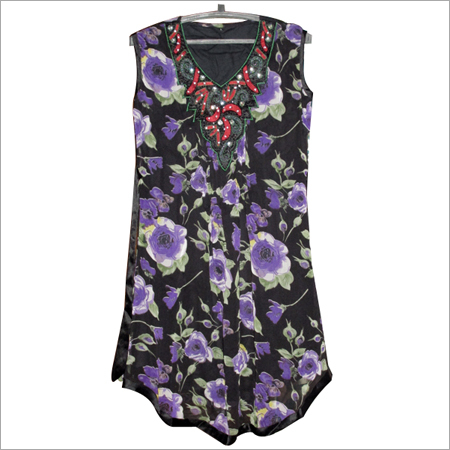 Designer Ladies Kurti - Cotton, Medium, Purple | Floral Embroidery, Sleeveless, V-Neck, Stylish, Soft Fabric, Elegant Look