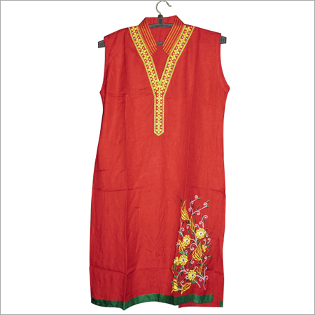 Printed Ladies Kurti - Cotton, 42 Inches, Red | Stylish, Comfortable, Durable, Easy Wash, Soft Fabric, Sleeveless