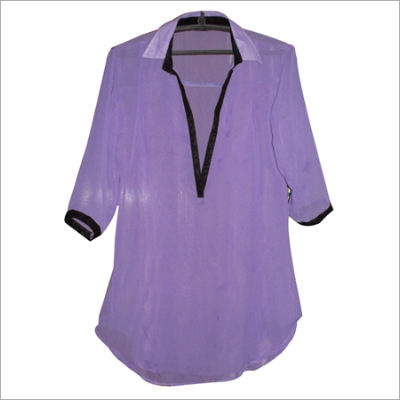 Designer Silk Kurtis - Silk, Hip Length, Purple | Lightweight, Flawless Finish, Smooth Texture, Traditional Look, Collared Neckline, Three-Quarter Sleeves, Relaxed Fit
