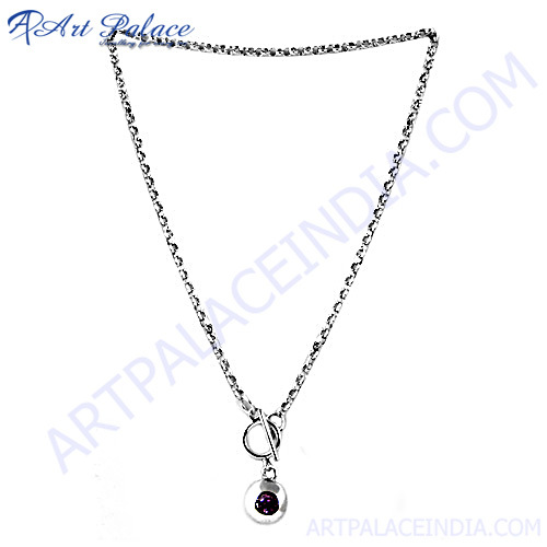 Fashionable Exclusive Amethyst Silver Necklace