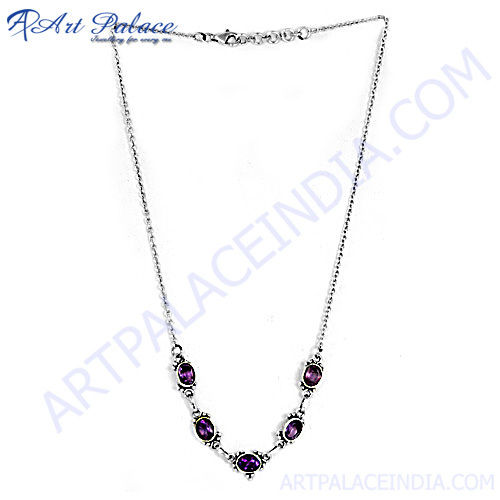 African Amethyst Silver Necklace